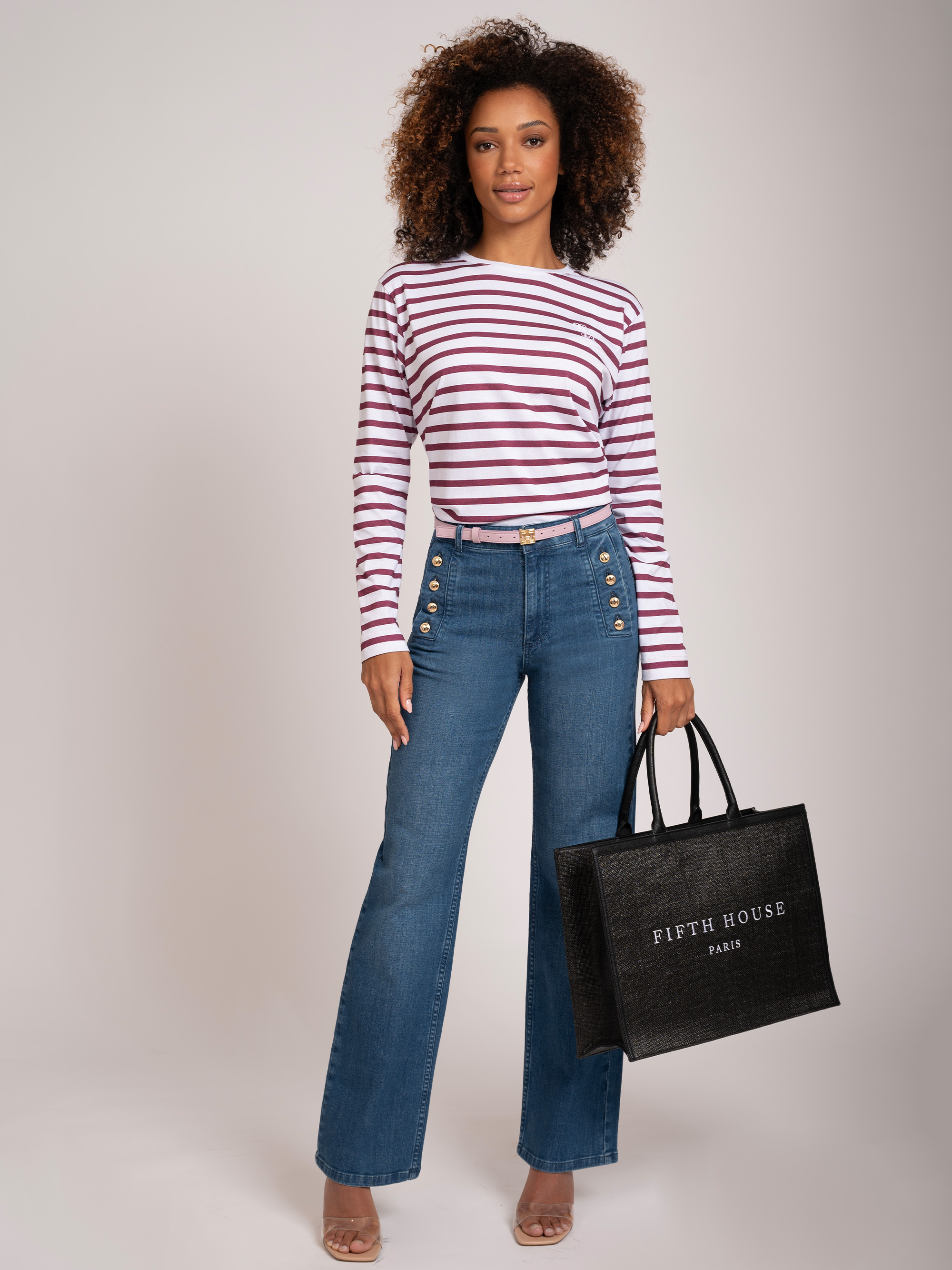 High rise jeans met knopen